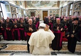 Image of Francis encouraged these men, called to be shepherds of the flock of Christ, to be men of courage. He charged them to overcome the initial fears which can accompany the daunting task entrusted to them by the Lord and His Church.