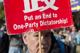 Image of A protesters during marches against Chinese interference in Hong Kong, which is supposed to remain autonomous par the treaty signed before the 1997 handover between Great Britain and China.