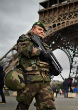 Image of French military protects sensitive areas throughout France, including Jewish schools and the Eiffel Tower. 