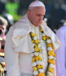 Image of Pope Francis arrived at Colombo airport, and was met with large crowds and even decorated elephants.
