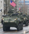Image of A U.S. Army armored personal carrier during a military parade in Estonia to mark the nation's independence day.