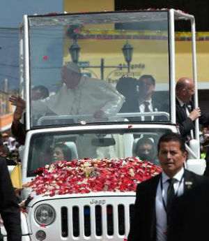 Image of Pope Francis must always ride in a bulletproof popemobile, a practice put into place following the assassination attempt on John Paul II in 1981.