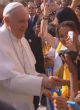 Image of Pope Francis greets students outside Our Lady Queen of Angels School, East Harlem.