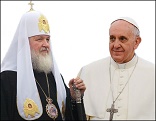 Image of Orthodox Christian Patriarch Kirill and Catholic Christian Pope Francis