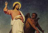 Image of Jesus is tempted and does battle with the devil in the desert.