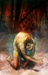 Image of An artists rendering of the anguish of the Gerasene demoniac before he was delivered by the power of Jesus Christ.