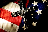Image of Crucifix on an American flag