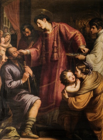 Lawrence the deacon of Rome engaged in ministry