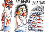 Image of Charlie Hebdo shows victims of quake as tpyes of pasta (Charlie Hebdo).