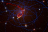 Image of As interstellar gas is compressed by gravity, stars are formed. A similar phenomenon is being observed at the heart of our galaxy where a supermassive black hole is compressing gas to form stars. 