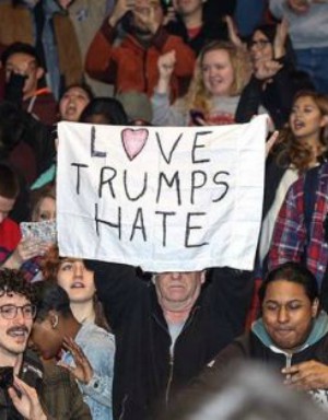 Protesters claim 'love trumps hate.'