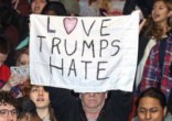 Image of Protesters claim 'love trumps hate.'