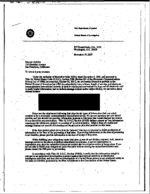 A partially redacted National Security Letter orders the handover of information to the FBI. Such letters can be used to obtain information without judicial review of the request.