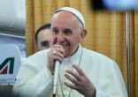 Image of Pope Francis aboard the papal plane (Ed Pentin/EWTN News).