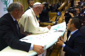 The fantastical thought of Pope Francis shredding some sick waves on the Papal Surfboard is worthy. But in the realm of reality, what Pope Francis is doing to improve the lives of others is Christlike and an inspiration to all Christians.