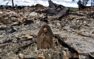 The Rojas Family's homes were completely destroyed; all that remained was a statue of the Virgin Mary.