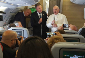 Pope Francis took questions on his return flight from Colombia.