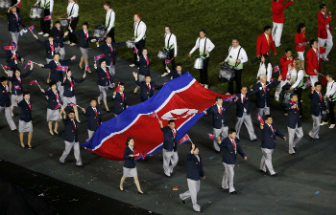 North Korean athletes march under their own banner in the 2016 Olympics. In a few weeks, they will march under a unified banner with South Korea.
