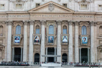 Banners at St. Peters Square of the future saints