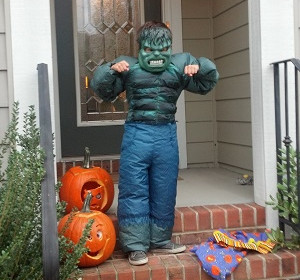 My grandson Noah dressed up as the Incredible Hulk
