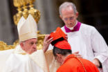 Image of Pope Francis Places the Red Hat Cardinal Guixot