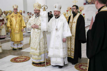 Image of Bishop Stepan Sus holds a crosier shortly after his episcopal consecration at the Cathedral of the Resurrection of Christ in Kyiv Jan 12 2020