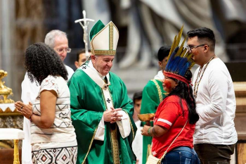 Image of Pope Francis at the opening Mass for the Amazon synod Oct 6 2019