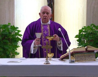 Image of Pope Francis is live-streaming Mass during the Coronavirus outbreak.