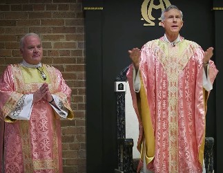 Image of Join Deacon Keith Fournier and Bishop Strickland in this recorded Mass for Laetare Sunday.