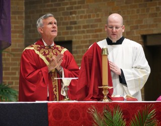 Image of Bishop Strickland Sunday Mass on Palm Sunday.
