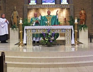 Image of Bishop Strickland in the live Mass.