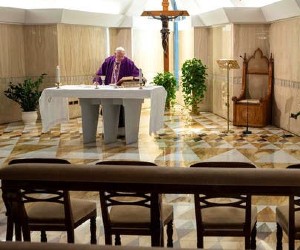 Image of Pope Francis during a virtual general audience.