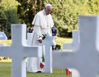 Image of Pope Francis during the 2017 All Souls' Day at the Sicily-Rome American Cemetery in Nettuno, Italy.