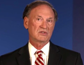 Image of Supreme Court Justice Samuel Alito giving a virtual speech during the Federalist Society's annual convention.