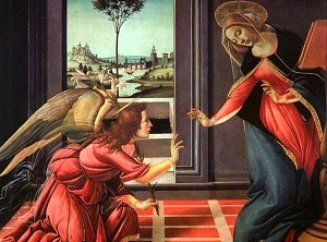 The Annunciation: The angel Gabriel was sent from God to a town of Galilee called Nazareth, to a virgin betrothed to a man named Joseph, of the house of David, and the virgin's name was Mary. And coming to her, he said, Hail, full of grace! The Lord is with you. (Luke 1:26,27)