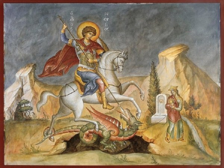 Image of St. George slaying the dragon.