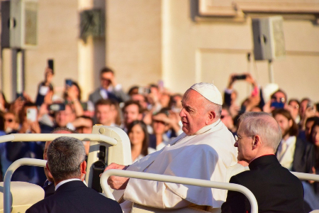 Image of Pope Francis is in the hospital for complications with a hernia. 