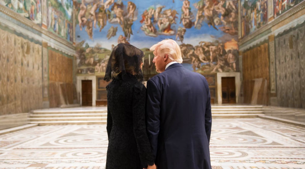 Image of President Donald Trump and First Lady Melania Trump tour the Sistine Chapel following their meeting with His Holiness Pope Francis, Wednesday, May 24, 2017, in Vatican City. (Official White House Photo by Andrea Hanks)