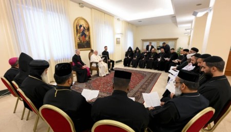 Image of On February 6, 2025, Pope Francis met with Eastern Orthodox priests and monks at his residence in the Vatican, rather than at the Apostolic Palace as originally planned. (Vatican Media)