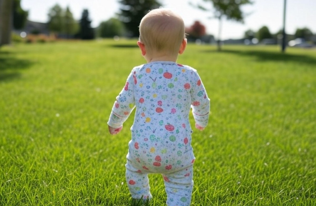 Image of An AI-generated image of a baby walking [baby Lily not pictured]. (Grok)