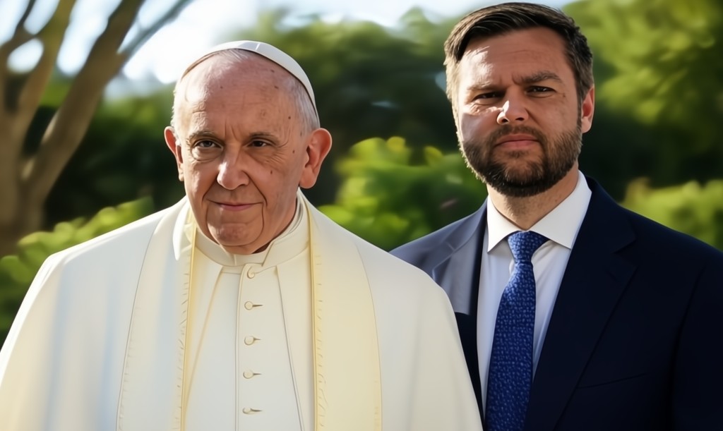 Image of An AI-generated image of Pope Francis and JD Vance (Grok).