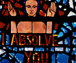 Image of WINDOW OF RECONCILIATION - The reconciliation window at St. Joseph Church in West Bend, Ind., is inscribed with the words 