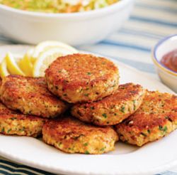 Image of LENT ON THE CHEAP - Imitation crab cakes make for an elegant seafood meal without costing an arm and a leg because they are made of inexpensive pollock. 
