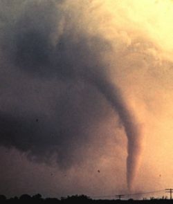Image of IT'S A TWISTER - Tornado of May 23, 1973, in Union City, Okla., was the first that the National Severe Storms Laboratory was able to document on film during its entire life cycle. (NOAA Photo Library, NOAA Central Library; OAR/ERL/National Severe Storms Laboratory) 
<br>
