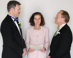 Image of Mark Andrew and Bishop V. Gene Robinson were joined in a private civil union ceremony Saturday. The ceremony was performed in Concord, N.H., by Justice of the Peace Ronna Wise and was followed by a 