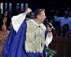 Image of Father Michael Pfleger, whose controversial remarks at Trinity United set off a national controversy, has been temporarily replaced by Father William Vanecko (inset). His long term assignment at Saint Sabina is not certain.