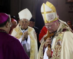 Image of Dear people of God, faithful Catholics of this archdiocese, you indeed are the “living stones” spoken of by Peter this evening, who give a smile, a voice, an embrace, a heart to the mystical body of Christ we call the Church, as you love faithfully in marriage, obey the “law of the gift” by caring for your children, who take the identity of Baptism, Eucharist, and Confirmation so seriously, and who never fail to open up to the Jesus who stands and knocks at the doors of your homes, parishes, schools, offices, farms, factories, and professions. Thank you for your vocations, for sensing the universal call to holiness.