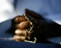 Image of 'At every step of the Rosary journey we encounter another human joy or sorrow. Through the rosary Jesus Christ takes us by the hand and leads us through every part of life, fulfilling his promises that he will never leave us and forsake us, and that we should cast all our burdens on Him, for He cares for us.' (Fr. Dwight Longenecker)