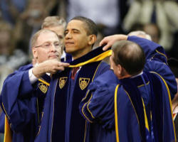 Image of Fr. John Jenkins, CSC, of the University of Notre Dame at the recent commencement exercises where President Barack Obama received an honorary Doctor of Law Degree and gave the commencement address. 