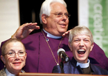 Image of The consecration of Mary Glasspool (lower right), attended by over 3,000 communicants, also included a second woman bishop, Diane Jardine Bruce (lower left), who will also serve as a suffragan.